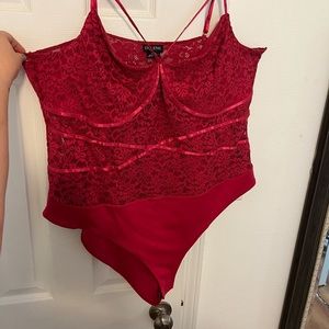 NEW City Chic Lace Bodysuit Red Size 22